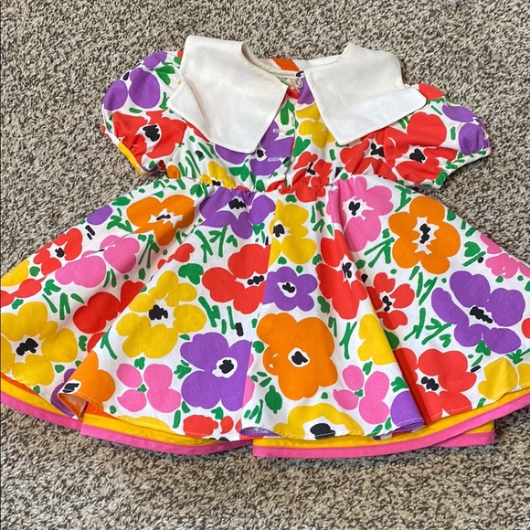 VNTG Isabella Floral Red and Purple  Sundress with Puff Cap Sleeves & Bib Collar - Picture 5 of 12